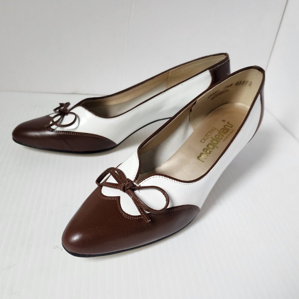 Vintage Magdesian "Alcot" White + Brown Wingtip Pumps- US 7.5 N
